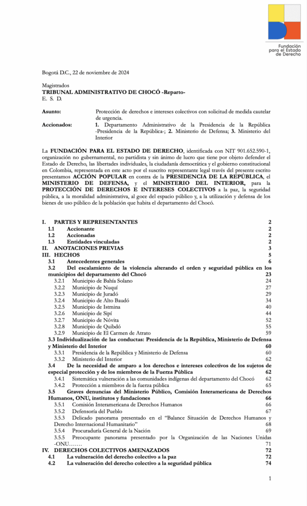 Portada Acción popular Chocó