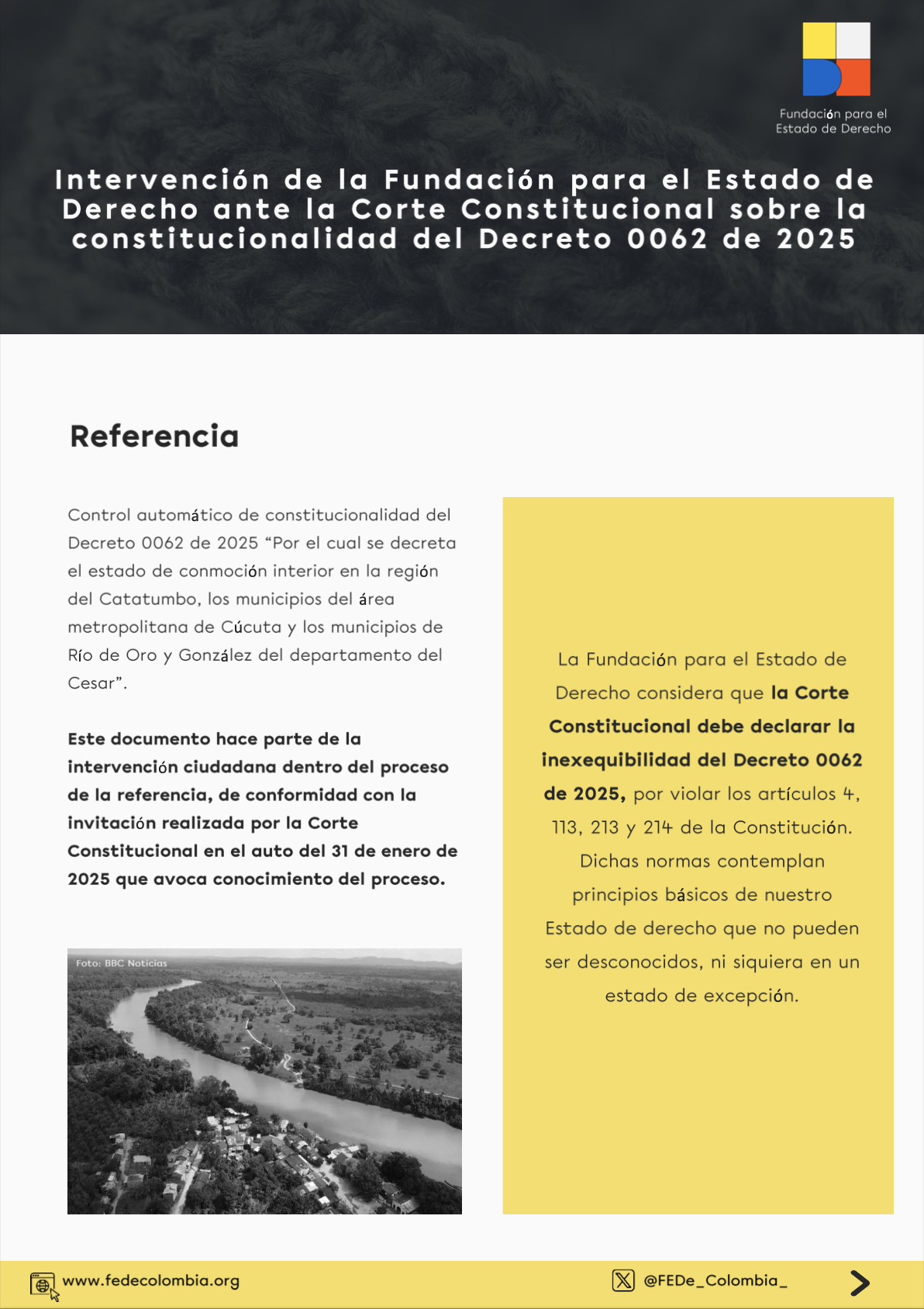 Intervención de la FEDe Colombia ente la Corte Constitucional sobre la constitucionalidad del decreto 062 de 2025