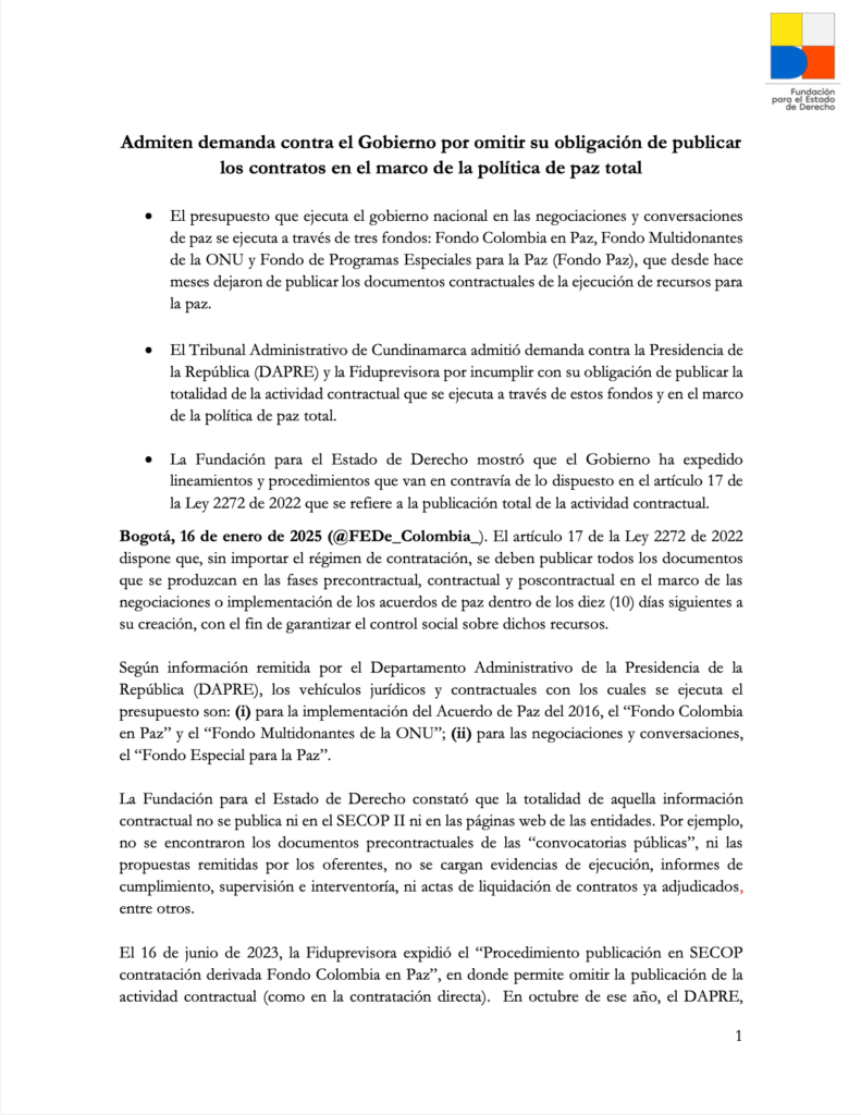 Portada comunicado paz total enero 2025