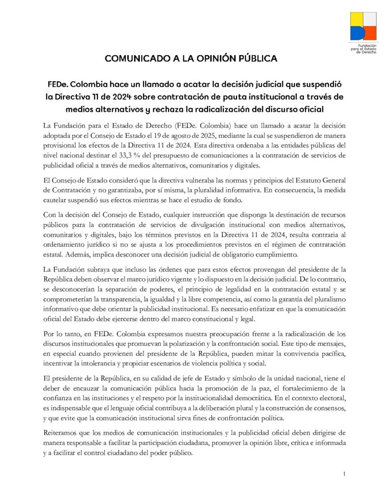 11Septiembre2025 Comunicado sobre suspensión D11 y rechazo a la radicalización discurso