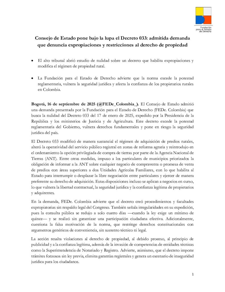 53.16Sep2025 Comunicado Nulidad Decreto 033 de 2025 Expropiación predios